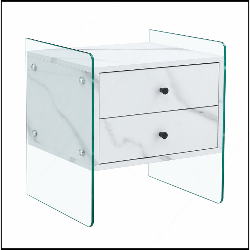 Table de chevet à double tiroir. La surface de la planche est un autocollant en panneau de fibres à densité moyenne et les deux côtés le sont. La conception est simple et élégante, avec d'excellentes fonctions de rangement.