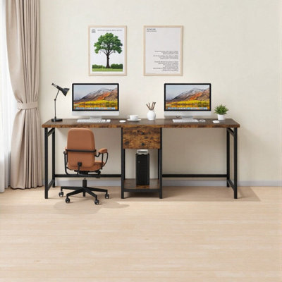79" Two-Person Computer Desk - Rustic Industrial Shared Workstation