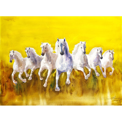 Seven Horse In Yellow Background | Aesthetic Art | Achintya Hazra