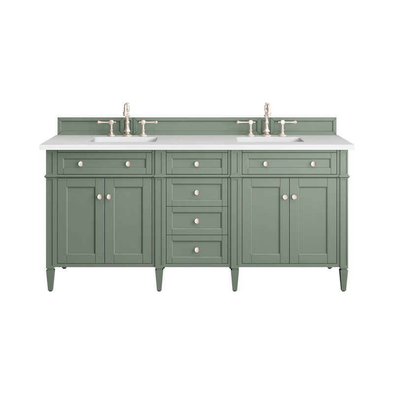 Meuble-lavabo double l 72 po Dussault, Blanc Zeus, Céladon fumé, 8 po
