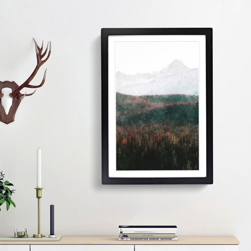 Fir Tree Forest Abstract - Picture Frame Painting Print, Black Framed, 63cm H x 45cm W x 2cm D