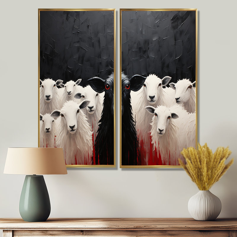 Troupeau minimaliste noir et blanc - art mural moderne gris, H 32 po x l 32 po, Reproduction encadrée sans passe-partout
