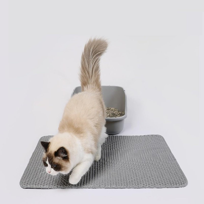 Grand tapis de litière pour chat en nid d'abeille, antidérapant, facile à nettoyer et pliable, gris