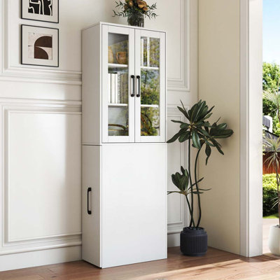 Armoire de rangement 70,87 "avec portes en verre et tablettes coulissantes Alice