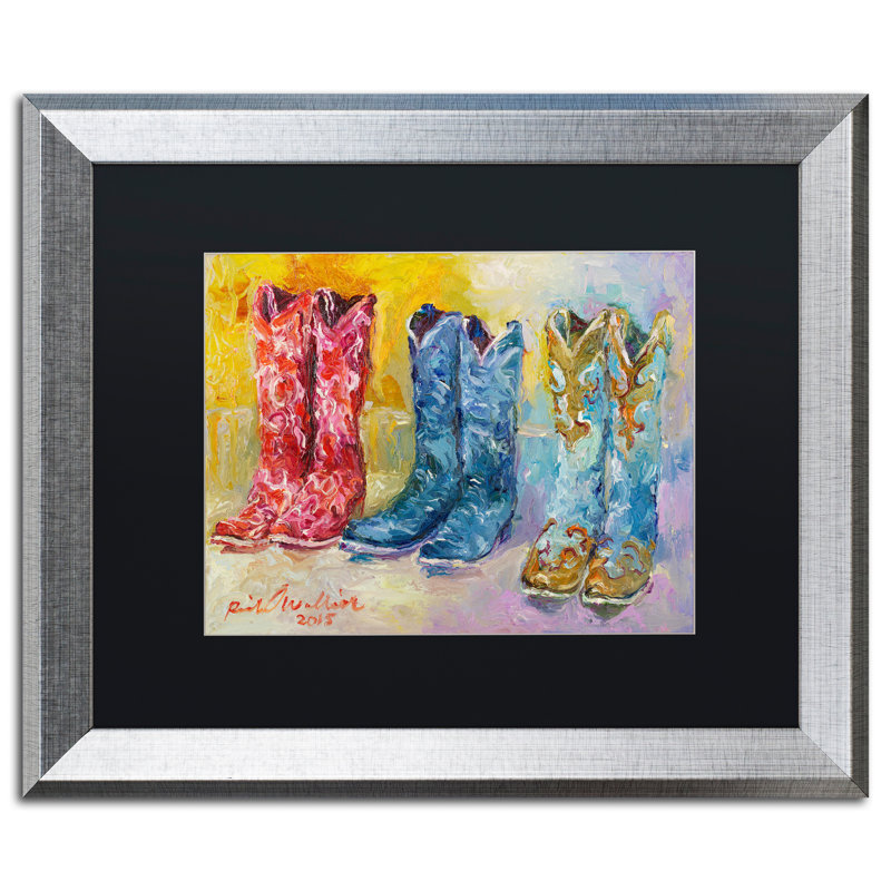 « cowboy bottes », impression sur toile, H 16 po x l 20 po x P 0,5 po, Noir, Cadre argenté