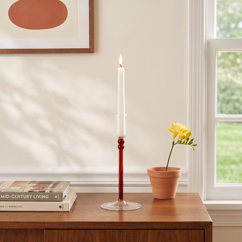 Wyland Glass Tabletop Candlestick, 7.75" H x 3.5" W x 3.5" D