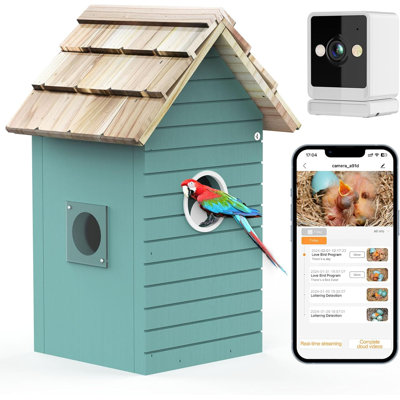  Smart Bird House & Feeder With 3MP HD Camera, AI Bird Species Identification, Wi-Fi Enabled, Blue