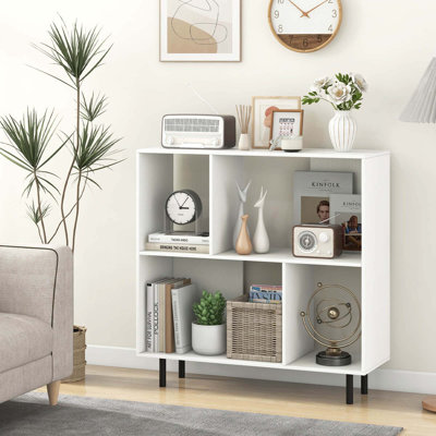Open Shelf Bookcase Mid Century Modern Cube Bookshelf With 4 Compartments