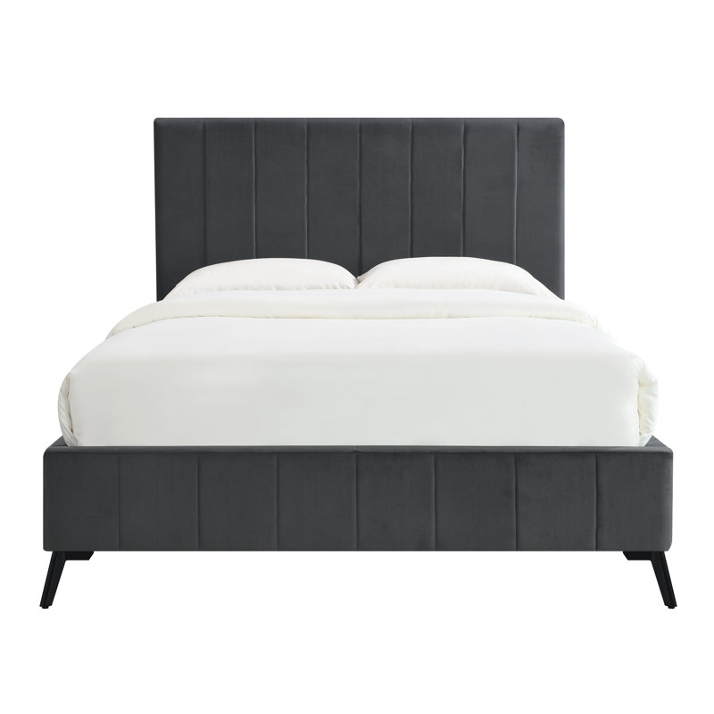 Bahoque Upholstered Platform Bed, Gris foncé, Grand