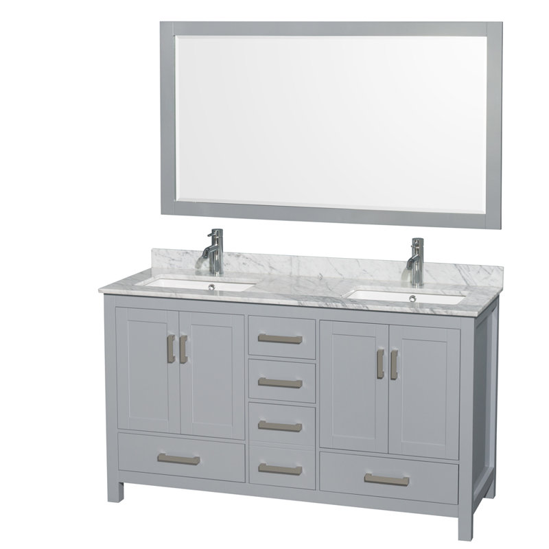 Sheffield 60" Freestanding Double Bathroom Vanity with Marble Top with 58" Mirror, Gray