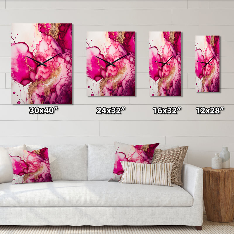 Serenity In Rasberry Blush V - Abstract Liquid Ink Very Large Wall Clocks, Large