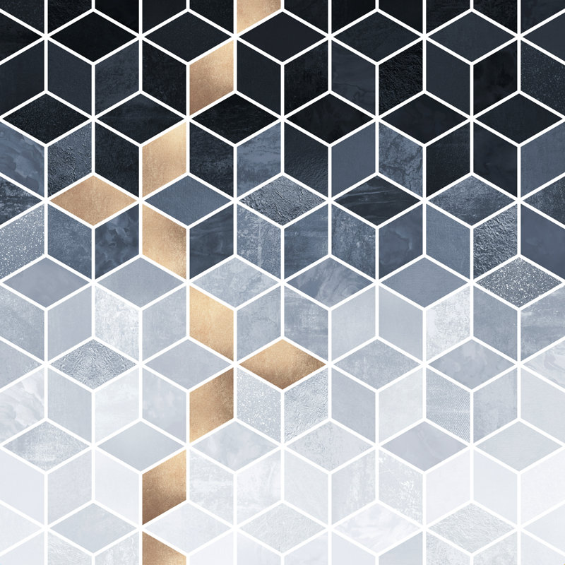 «Soft Blue Gradient Cubes» par Elisabeth Fredriksson - reproduction d'art sur toile tendue, L 12 po x H 12 po