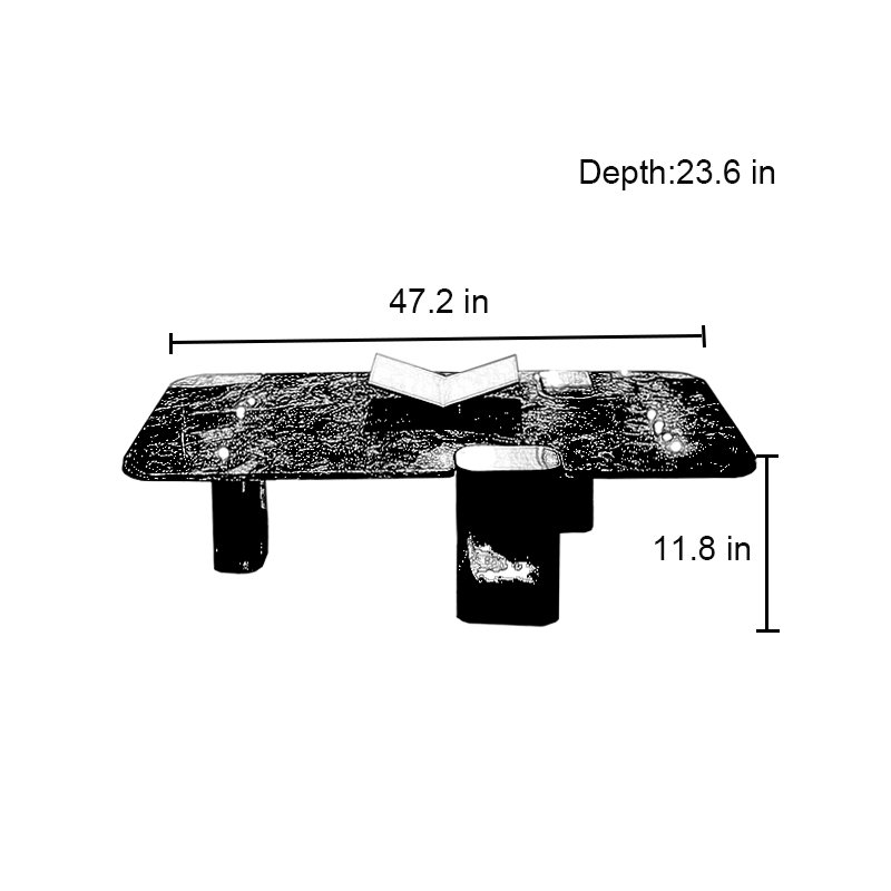 Simple rectangular marble coffee table, 11.8" H x 47.2" L x 23.6" W