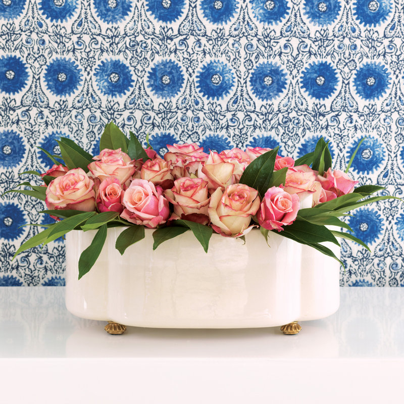 Carol Oval Cream Ceramic Planter with Brass Feet