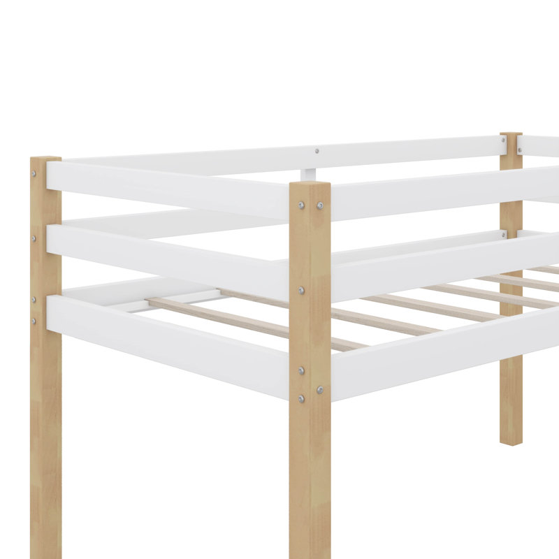 Lit mezzanine simple surélevé avec échelle et base de lit à lattes renforcées, Blanc naturel