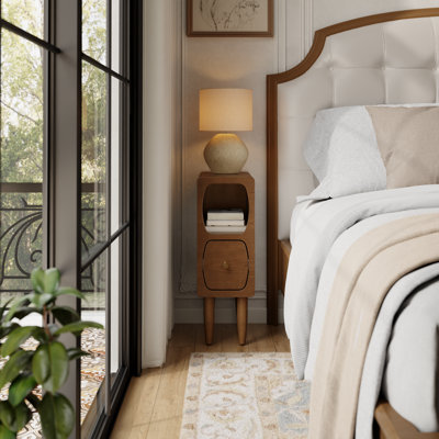 Slim Nightstand with Drawer & Shelf, Narrow Bedside Table for Small Spaces