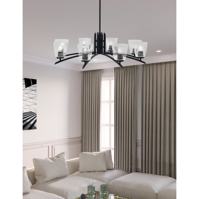 Lustre 8 lumières kurve au fini noir mat avec verre carré transparent de 4,5 po