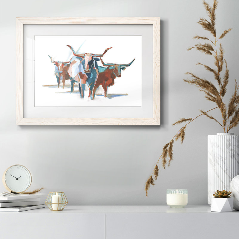 Modern Longhorns I Framed On Paper Print, Blanc, H 14 po x l 20 po x P 1,5 po