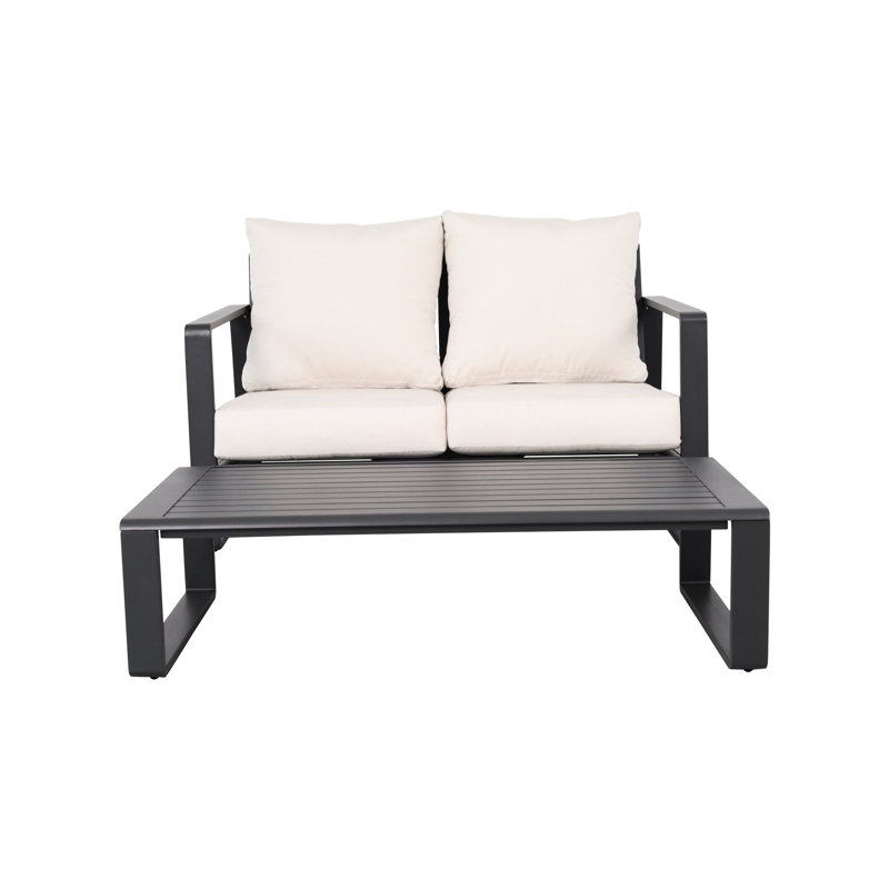 Double With Matching Rectangular Coffee Table, Yb15052, Beige Cushions, Aluminum, Living Room Ensemble Stylish And Table Brown Interior Furnishing Object