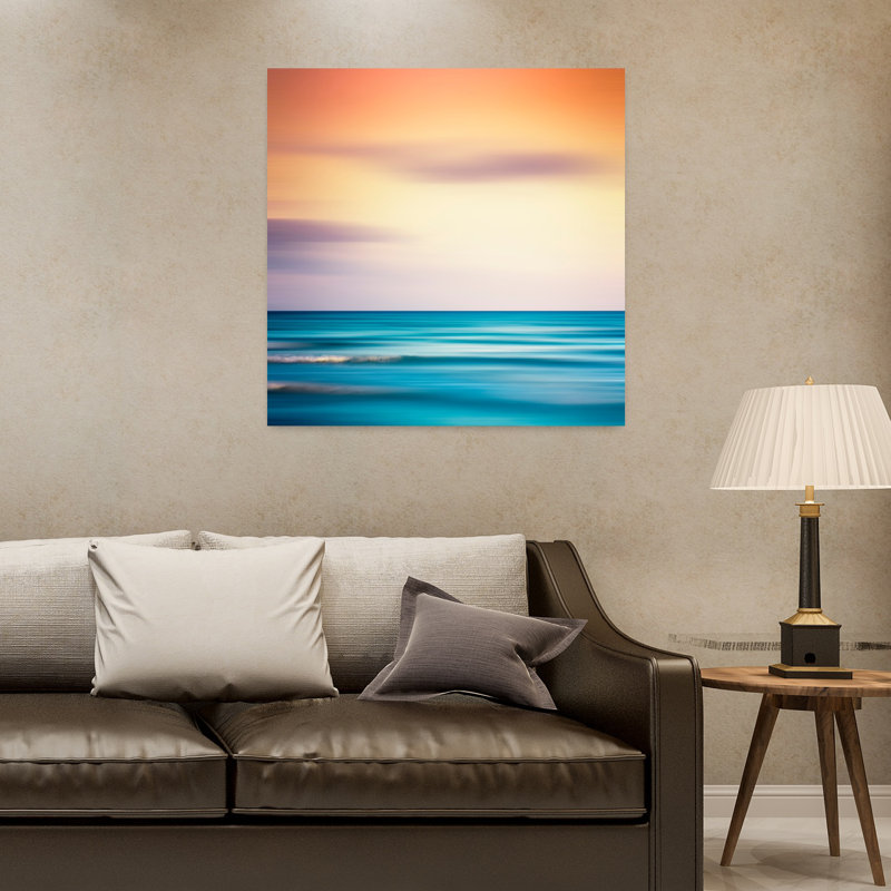 Coucher de soleil scintillant, art abstrait côtier contemporain, H 32 po x l 32 po