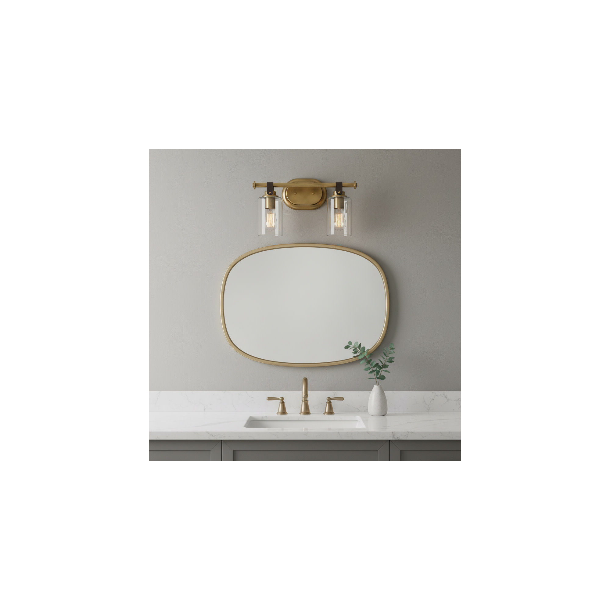 April 2 Light Transparent Dimmable Vanity Light, Heritage Brass