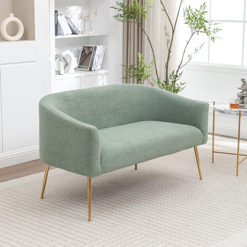 Upholstered Faux Fur Loveseat, Green, Gold