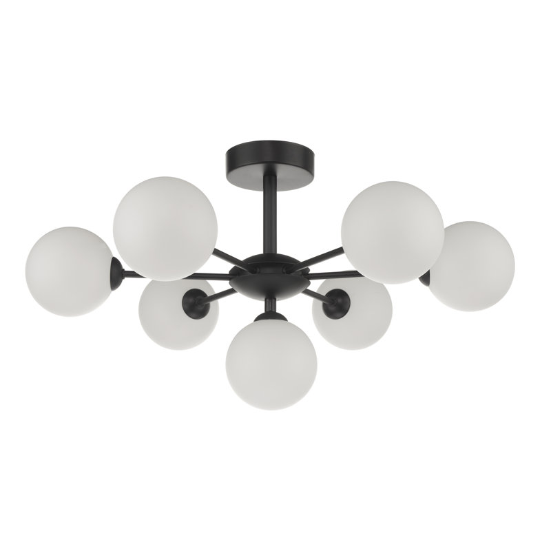 COHEN 7LT SEMI FLUSH GLS, 27" H x 54" W x 54" D, Matt Black/Beige