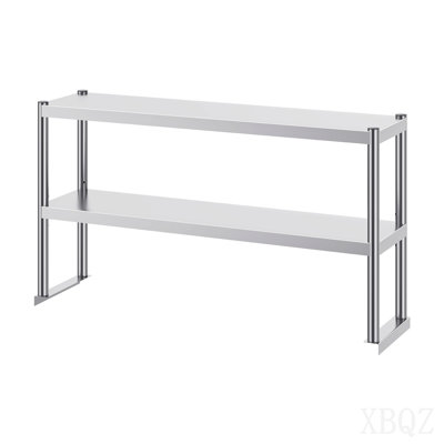 Double Overshelf, Double Tier Stainless Steel Overshelf, 12 x 48 Inch Double Deck Overshelf, Height Adjustable Overshelf Prep Work Table for Kitchen, Restaurant and Workshop