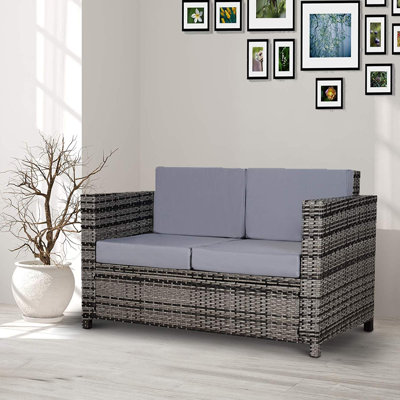Gennett 130cm Wide Wicker Patio Sofa with Cushions