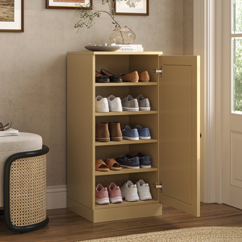 Armoire de rangement étroite à chaussures 100% en bois massif avec porte à panneau surélevé, tablettes réglables, rangement empilable peu encombrant, l 16,5 po x H 35,75 po