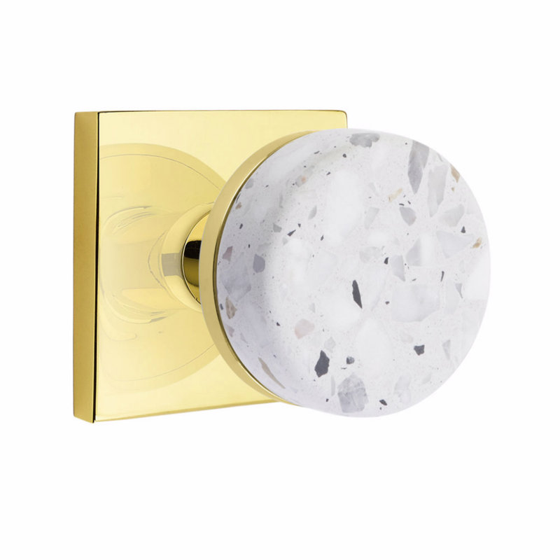 Ensemble de boutons de confidentialité Emtek Select, rosette carrée, tige conique, bouton Terrazzo clair, CF
