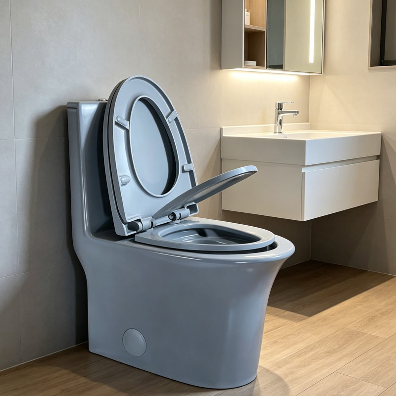 Toilette allongée une pièce à double chasse Yingze, gris mat, toilette à économie d'eau 1,1 / 1,6 GPF (moyenne 1,28 GPF) avec siège à fermeture rapide, hauteur standard 16,5 po, système de chasse à double cyclone