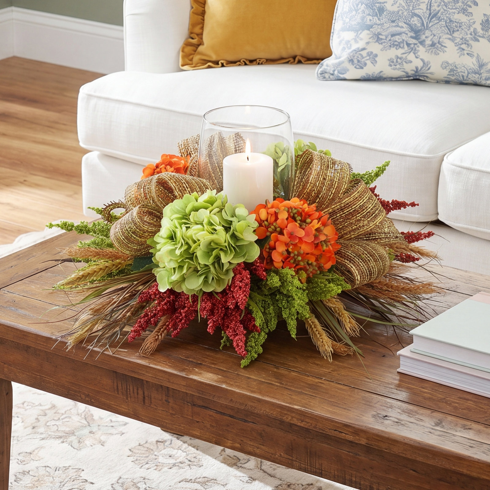 Hydrangea Fall Centerpiece with Candleholder