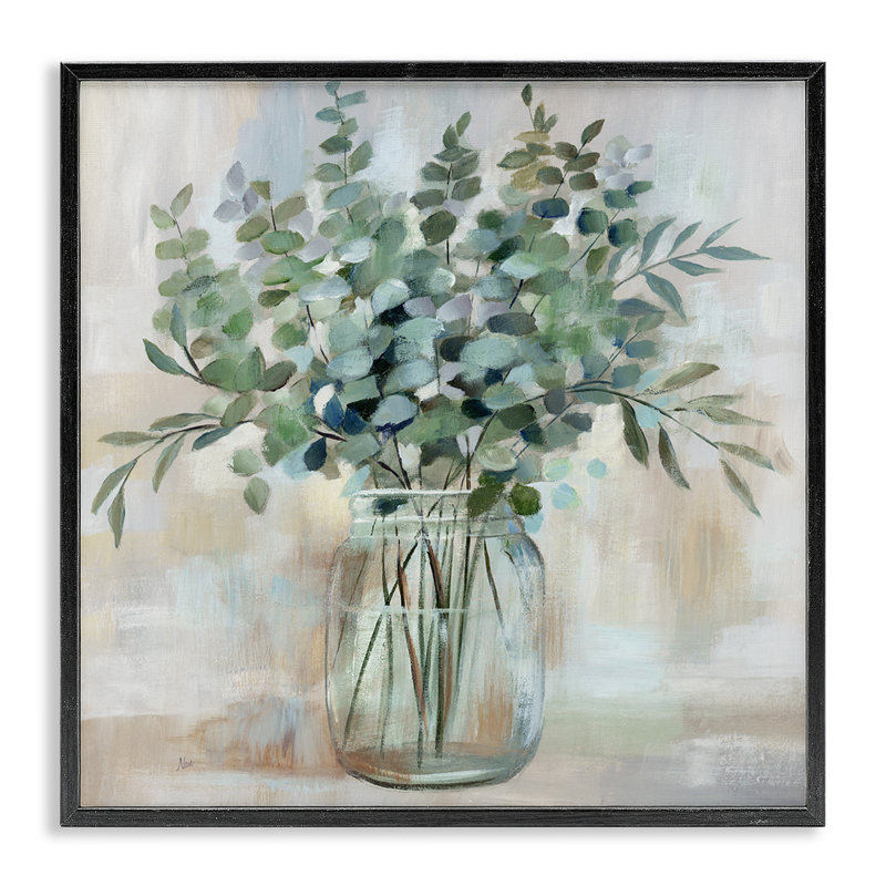 Soothing Eucalyptus Flower Herb Arrangement Canvas Print in Black Frame