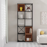 Vale 5-Shelf Display Bookcase with Cross Metal Frame
