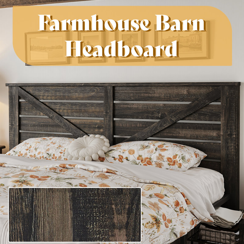Oceant Farmhouse Full Size Bed Frame with 4 Drawers, Black, Black, Full