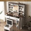Coiffeuse de style avec tablettes spacieuses, lumières et séchoir à cheveux, bureau, miroir coulissant et rangement