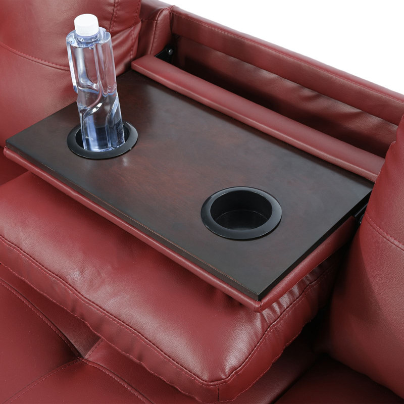 Naranja 2 - Piece 97" Vegan Leather Sectional With Drop down Table and Cupholders, Left Hand Facing, Red Faux Leather
