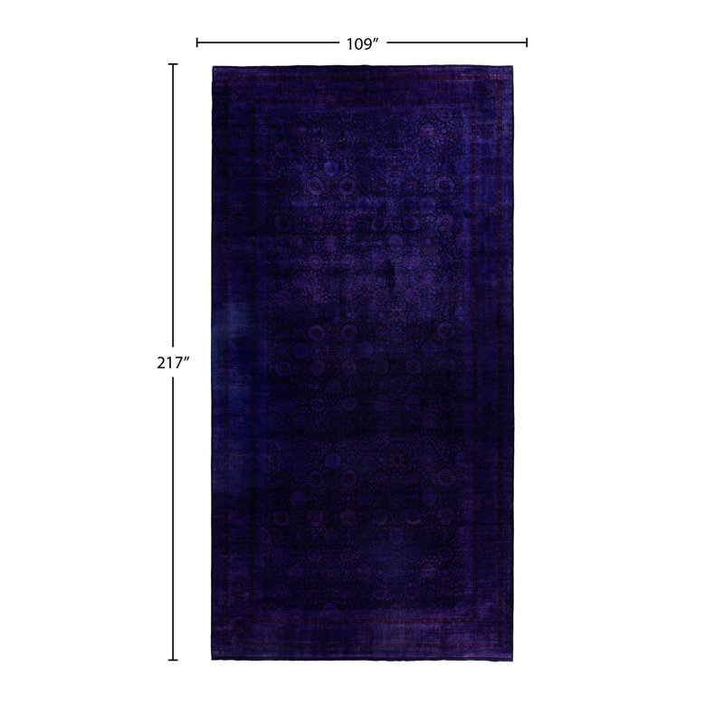 Tapis unique noué à la main Rachal - mauve, 9 pi 1 po x 18 pi 1 po