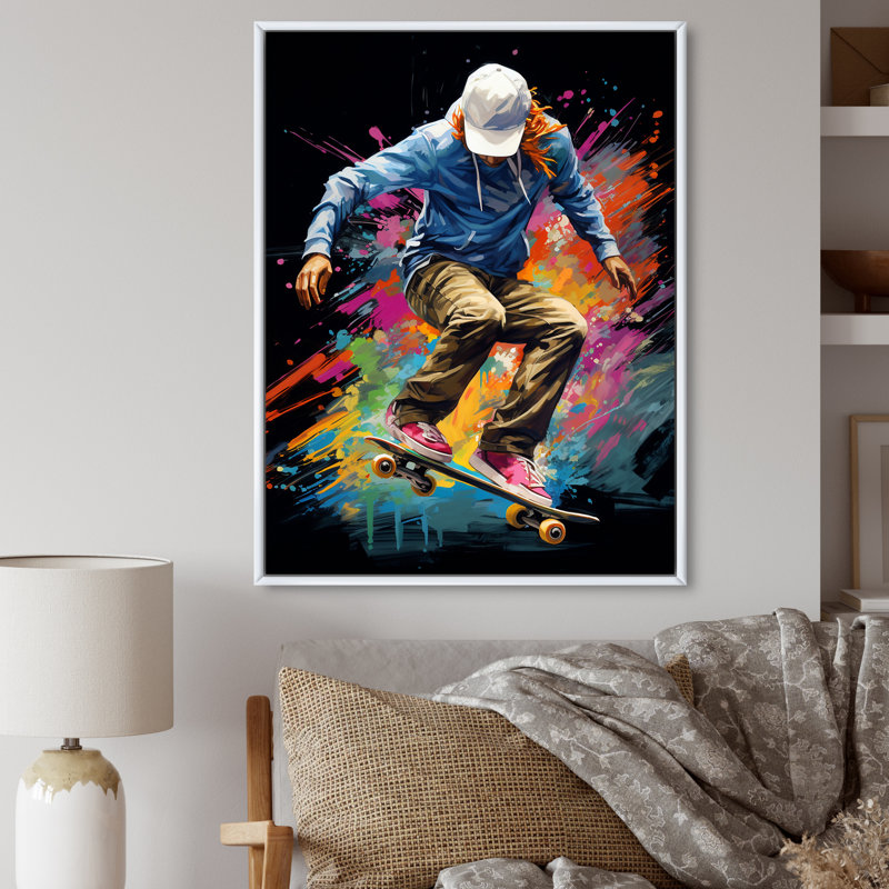 Skateboard Urban Flow V - impression sur toile de sport, H 44 po x l 34 po x P 1,5 po, Cadre flottant blanc