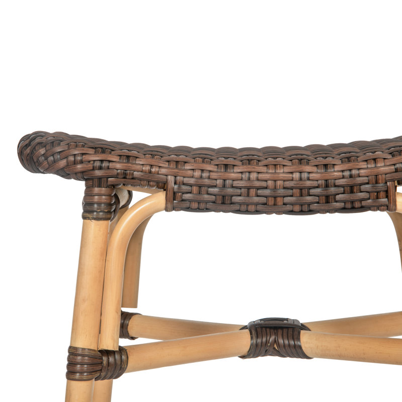 Tabouret de comptoir en selle de rotin et poly sans dossier, brun