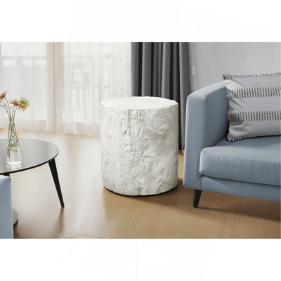 Table d'appoint, H 25 po, intérieur ou extérieur, tambour, table de bout, table de chevet, ronde, table d'appoint, salon, chambre à coucher, blanc, contemporain, moderne