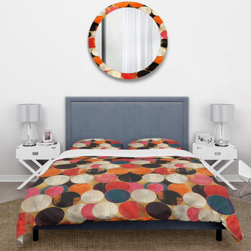 Ensemble de housse de couette rétro blanc rose Midcentury Circles - Midcentury