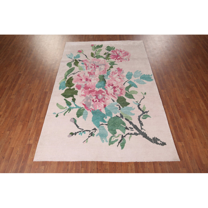Tapis oriental en laine et soie à motif floral 7 x 10