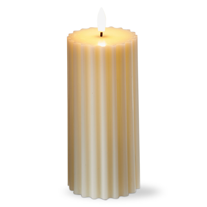 Bougie pilier DEL sans flamme nervurée 3 x 6 - beige, tache ou essuyer, pour une décoration de tous les jours