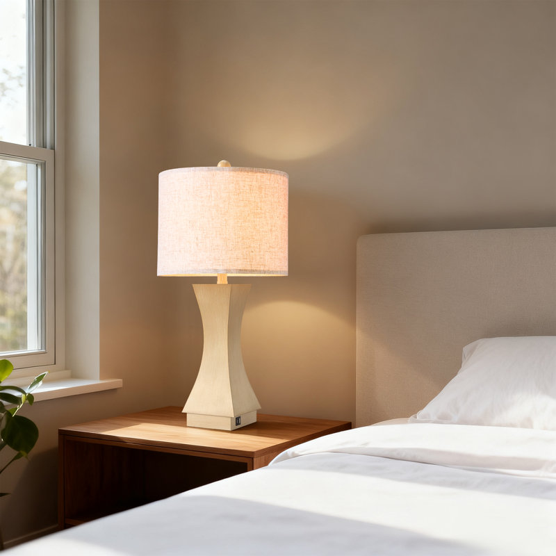 24.5'' Modern Dimmable Resin Table Lamp with USB Port for Living Room/Bedroom, Beige