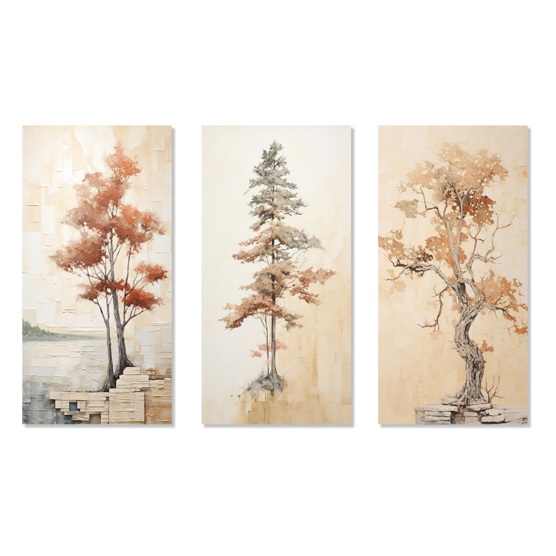 Minimalisme, séquoia beige, ensemble d'art mural sur toile, arbre et séquoia, H 28 po x l 36 po, Toile tendue