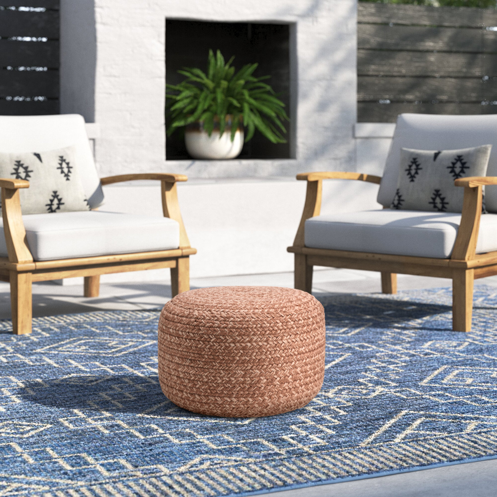 Dalenna Round Outdoor Ottoman, Heather Pink
