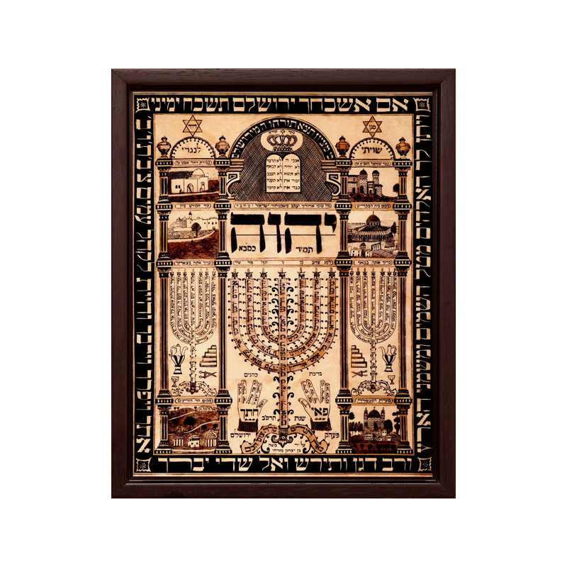 Talisman hébreu kabbalah amulette, Canevas, H 11 po x l 14 po, Encadrement brun