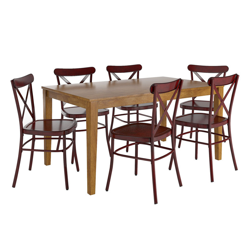 Aliha 6 - Person Solid Wood Top Four Leg Dining Set, Antique Berry